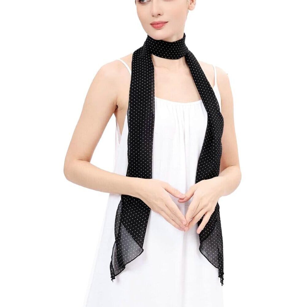 8341 Long Skinny Scarf For Women Polka Dot Neck Scarf Chiffon Headwrap Fashion